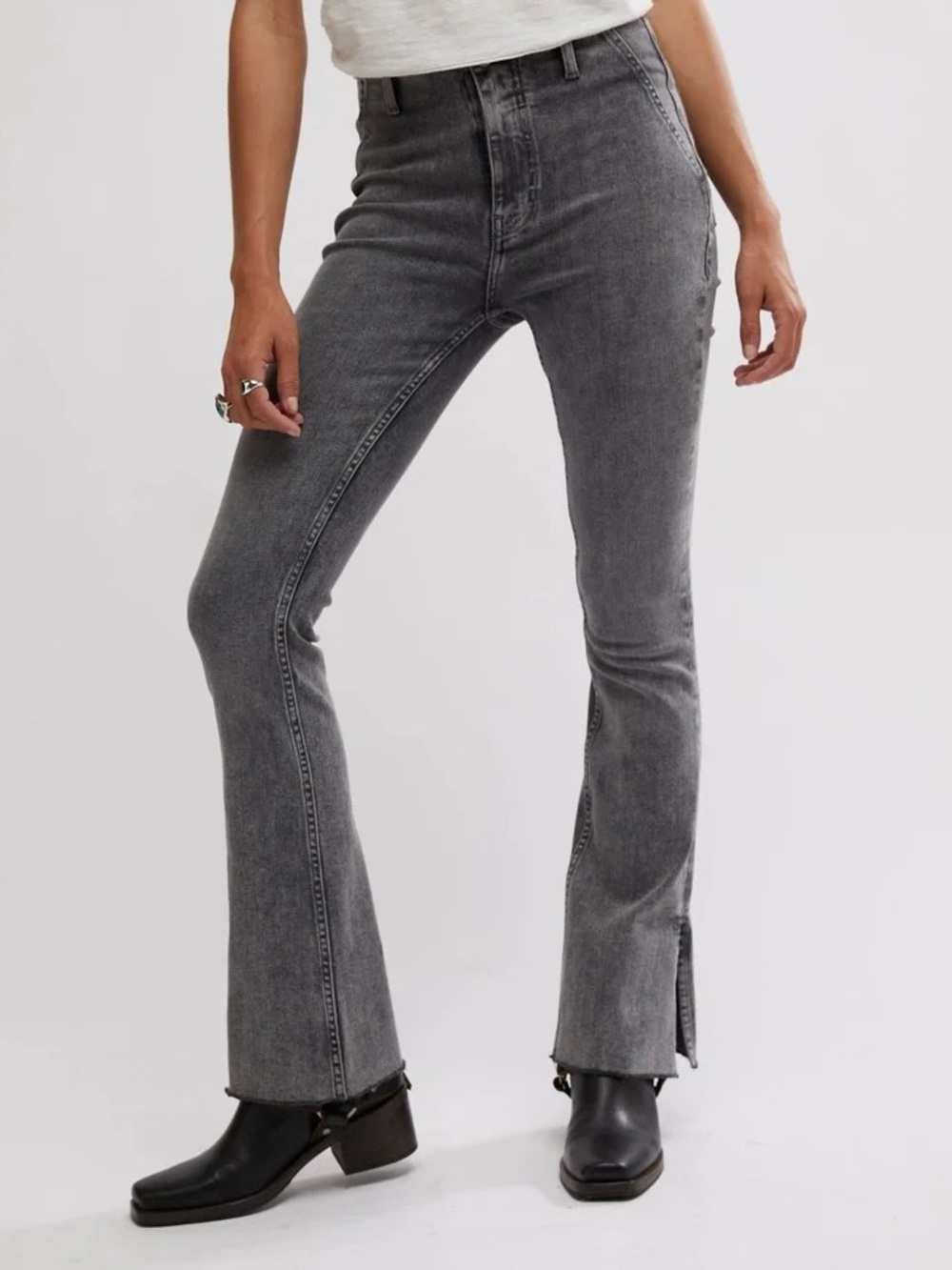 Free People Level Up Slit Bootcut Jeans in Ridge Grey Acid Wash Size 28